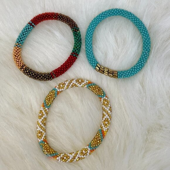 HAND CRAFTED in Nepal Beaded Bracelets (set of 3) #1007 - Picture 3 of 7